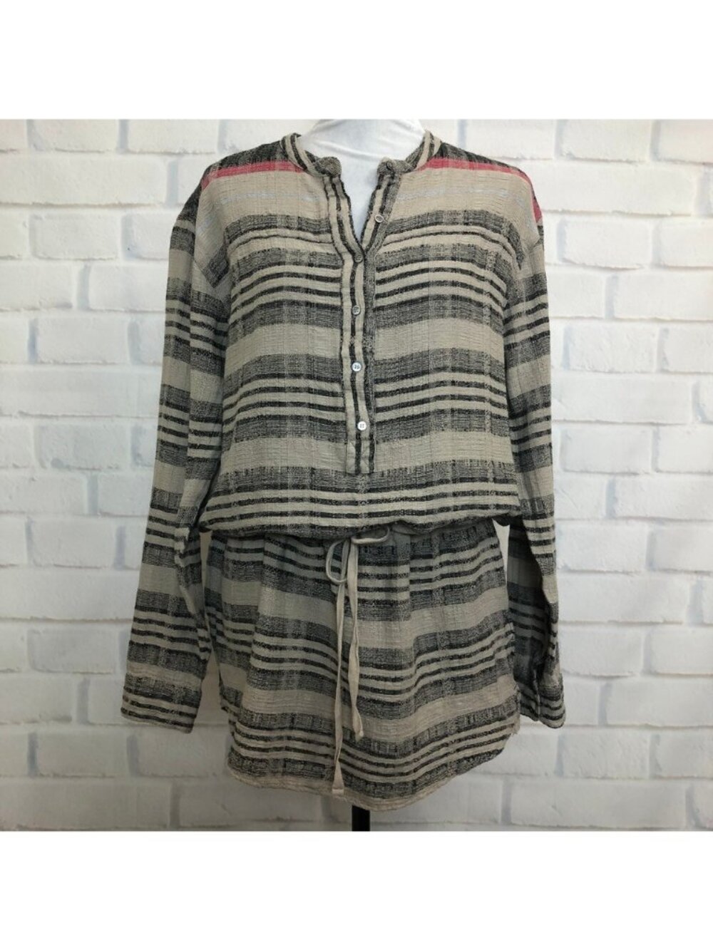 Xirena Striped Dress Size S Long Sleeve Black Tan 100% Cotton